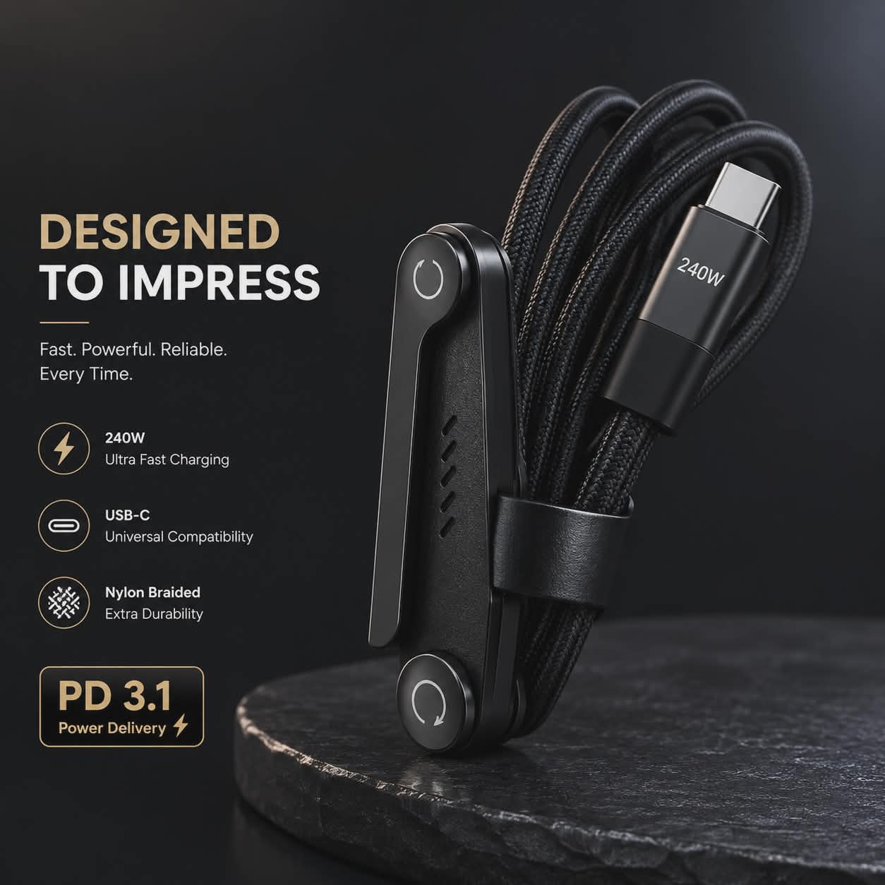 240W Foldable USB-C Fast Charging Cable Organizer
