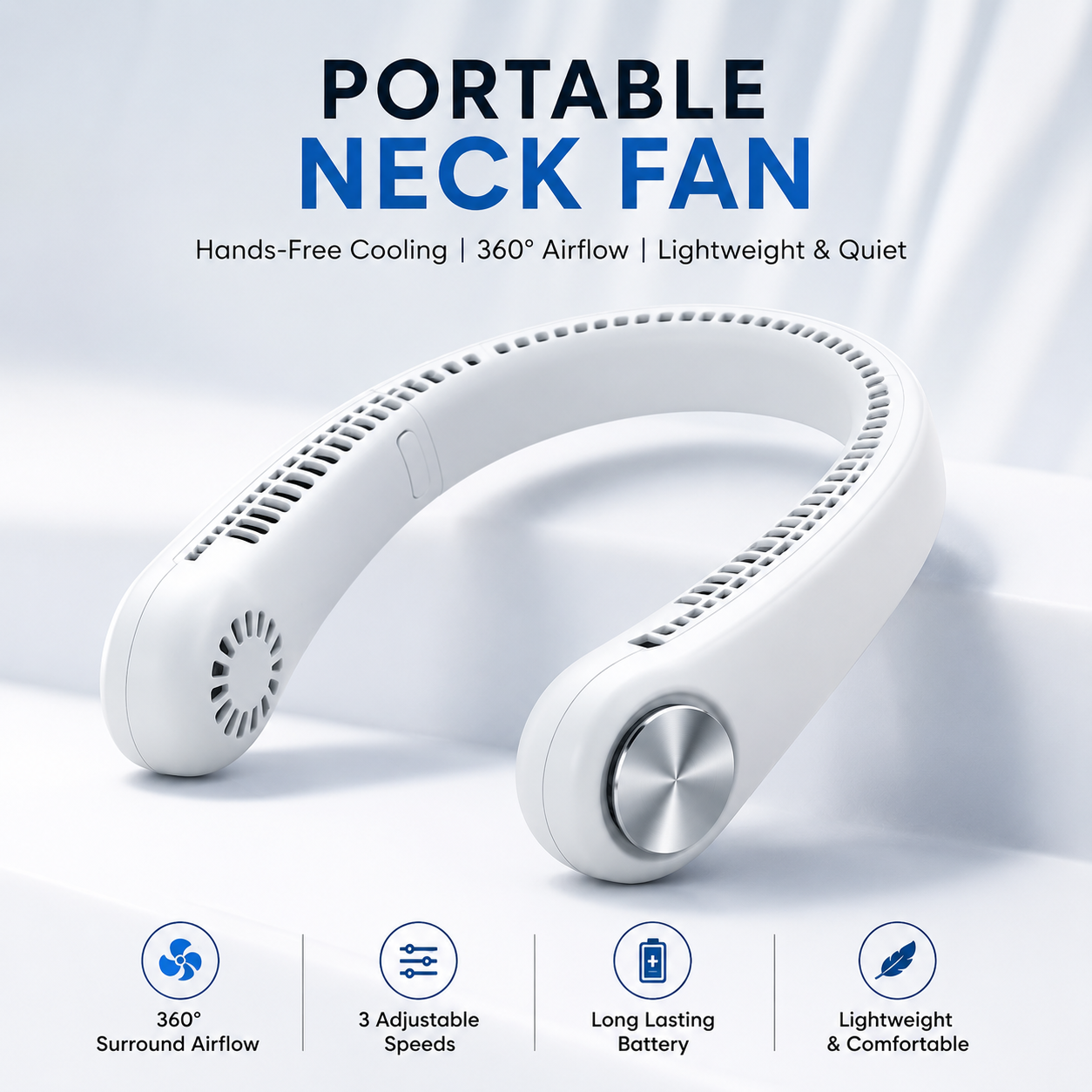 Vaneless Neck Hanging Fan – USB Rechargeable Hands-Free Portable Cooling Fan